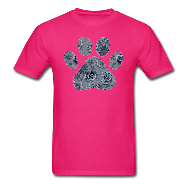 8321 1/4S Cindys Denim Look Floral Paw PREMIUM TSHIRT - fuchsia
