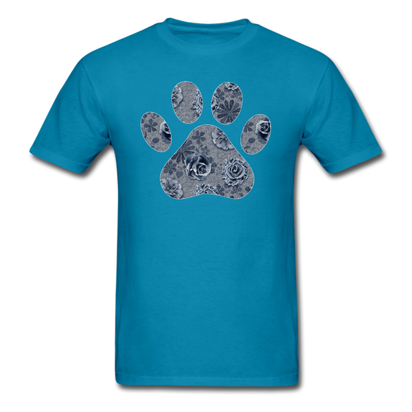 8321 1/4S Cindys Denim Look Floral Paw PREMIUM TSHIRT - turquoise