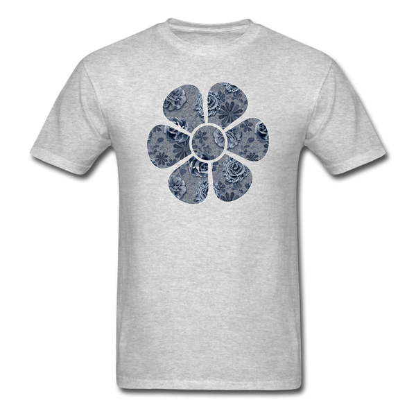 8321 1/4S Cindys Denim Look Floral Flower PREMIUM TSHIRT - heather gray