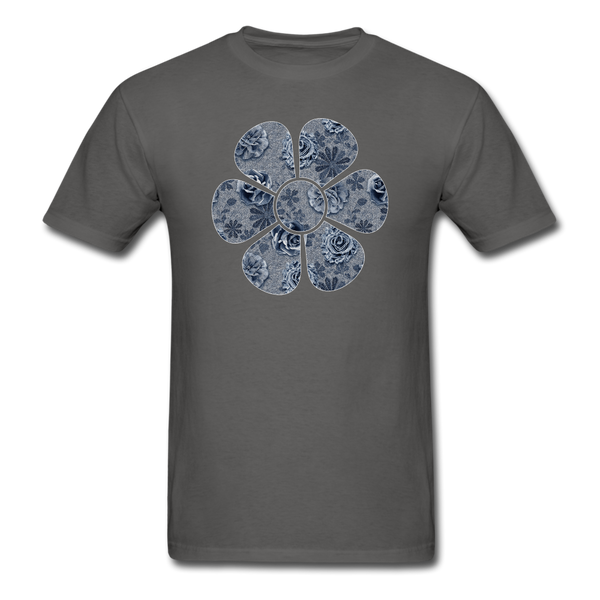 8321 1/4S Cindys Denim Look Floral Flower PREMIUM TSHIRT - charcoal