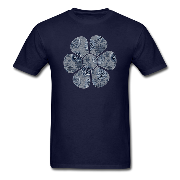 8321 1/4S Cindys Denim Look Floral Flower PREMIUM TSHIRT - navy