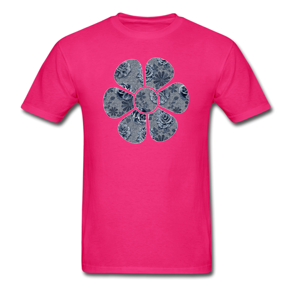 8321 1/4S Cindys Denim Look Floral Flower PREMIUM TSHIRT - fuchsia