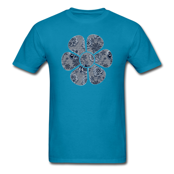 8321 1/4S Cindys Denim Look Floral Flower PREMIUM TSHIRT - turquoise