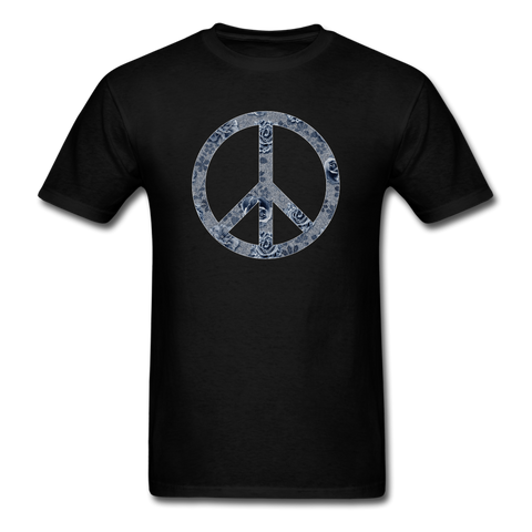 8321 1/4S Cindys Denim Look Floral Peace Symbol PREMIUM TSHIRT - black