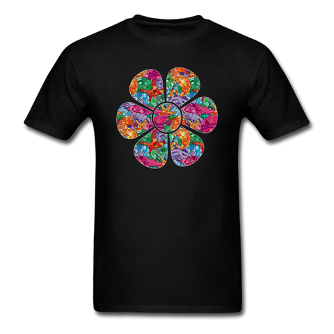 8334 1/4S Myras Sea Life Doodle Flower PREMIUM TSHIRT - black