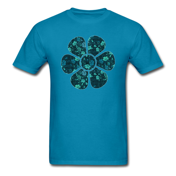 8341 1/4S Vickies Denim Look Vines Flower PREMIUM TSHIRT - turquoise