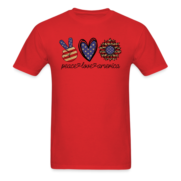 1625 1/4S Peace Love America Sunflower PREMIUM TSHIRT - red