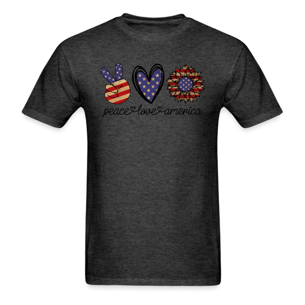 1625 1/4S Peace Love America Sunflower PREMIUM TSHIRT - heather black