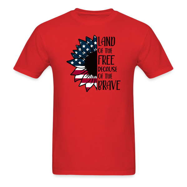 1635 1/4S Land Of The Free Because Of The Brave Sunflower PREMIUM TSHIRT - red