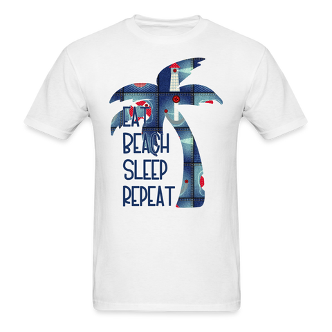 8374 1/4S Nautical Patchwork Eat Beach Sleep Palm PREMIUM TSHIRT - white