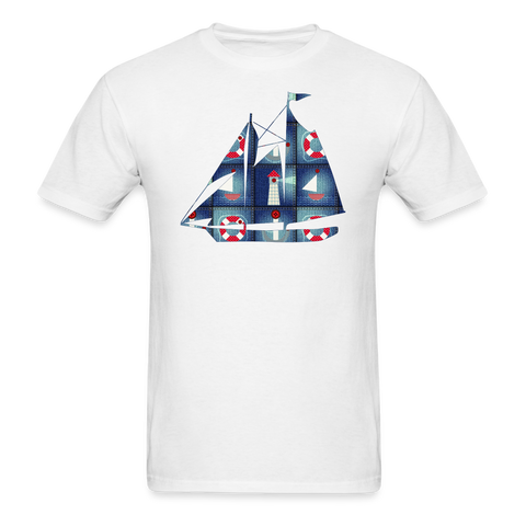 8374 1/4S Nautical Patchwork SailBoat 3 PREMIUM TSHIRT - white