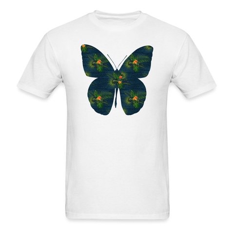 8380 1/4S Denim Look Palm Sprigs Butterfly PREMIUM TSHIRT - white