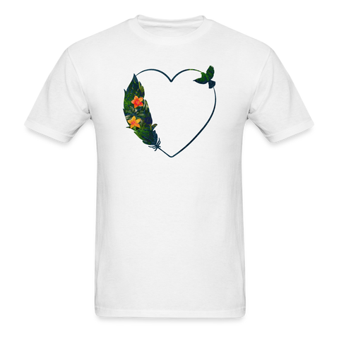 8380 1/4S Denim Look Palm Sprigs Feather Heart w Dove PREMIUM TSHIRT - white