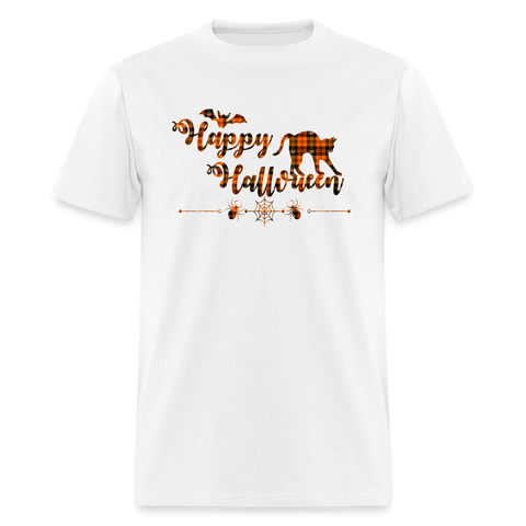 8269 1/4S Jack O Lantern Plaid Happy Hallo Cat PREMIUM TSHIRT - white