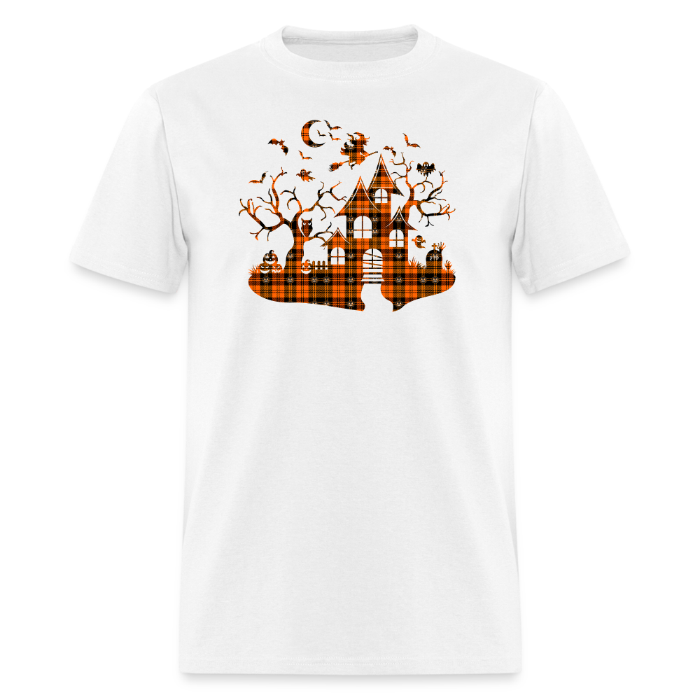 8269 1/4S Jack O Lantern Plaid Haunted Mansion PREMIUM TSHIRT - white