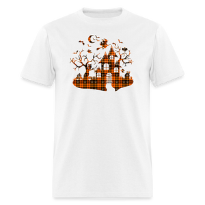 8269 1/4S Jack O Lantern Plaid Haunted Mansion PREMIUM TSHIRT - white