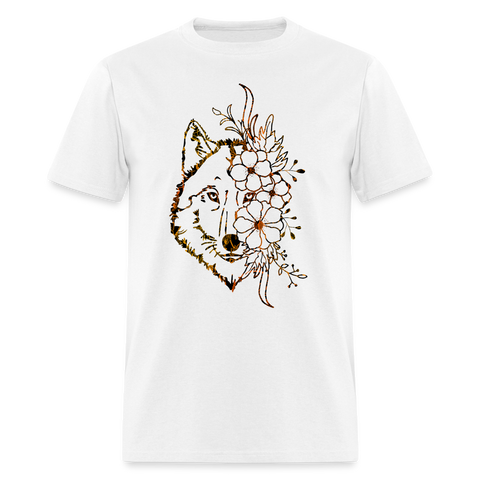 8268 1/4S Indian Summer Dreams Wolf with Flowers PREMIUM TSHIRT - white