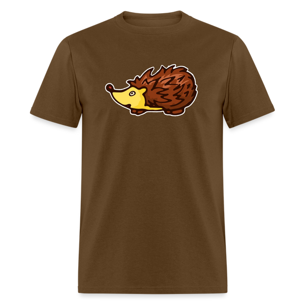 8286 1/4S Eat Drink & Be Comfy HedgeHog Image PREMIUM TSHIRT - brown