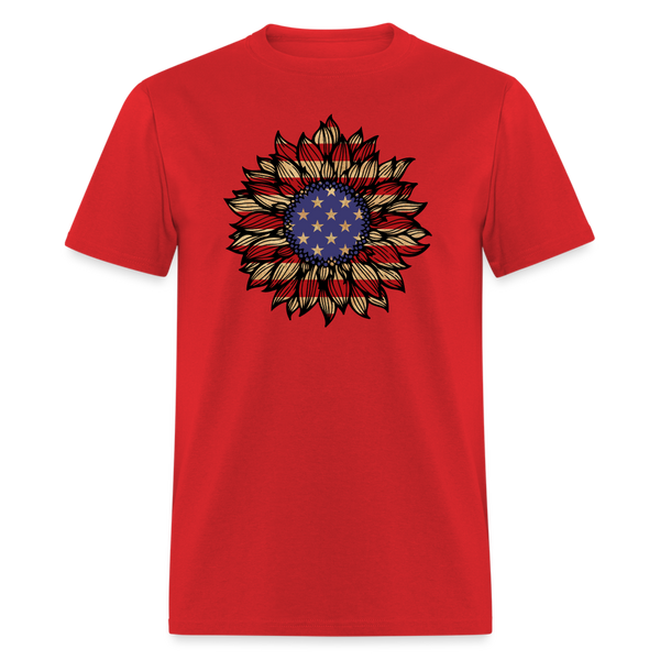 5069 1/4S Grunge American Flag Sunflower PREMIUM TSHIRT - red