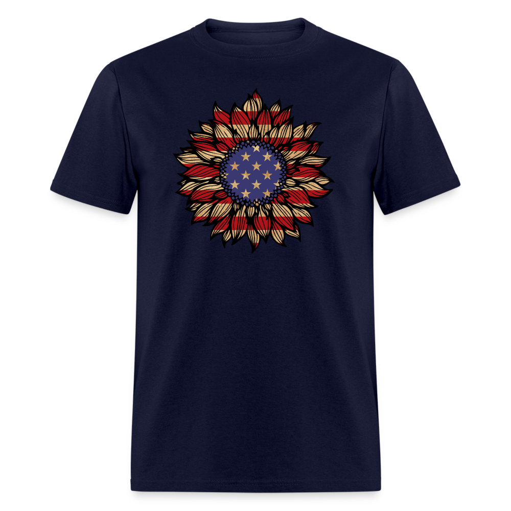 5069 1/4S Grunge American Flag Sunflower PREMIUM TSHIRT - navy