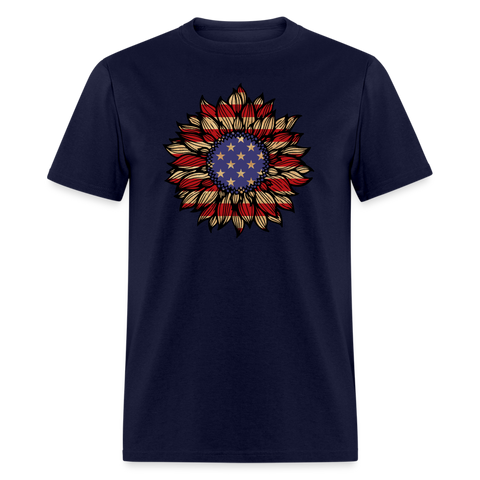 5069 1/4S Grunge American Flag Sunflower PREMIUM TSHIRT - navy