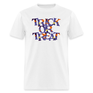 8042 1/4S Happy Halloween on Purple Trick or Treat PREMIUM TSHIRT - white