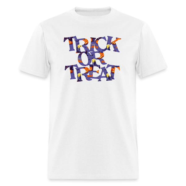 8042 1/4S Happy Halloween on Purple Trick or Treat PREMIUM TSHIRT - white