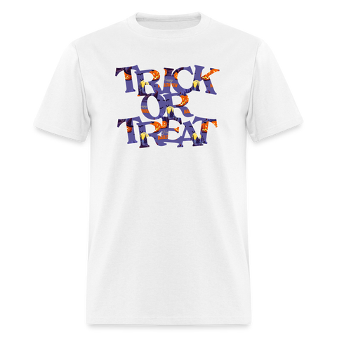 8042 1/4S Happy Halloween on Purple Trick or Treat PREMIUM TSHIRT - white