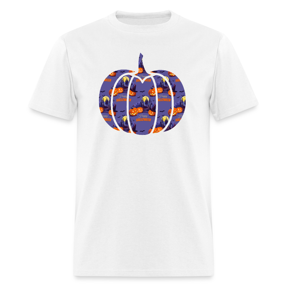 8042 1/4S Happy Halloween on Purple Pumpkin PREMIUM TSHIRT - white