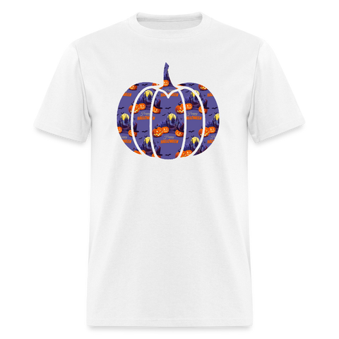 8042 1/4S Happy Halloween on Purple Pumpkin PREMIUM TSHIRT - white