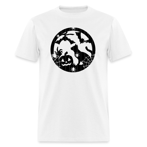 8039 1/4S Classic Hallow Webs Cat Circle PREMIUM TSHIRT - white