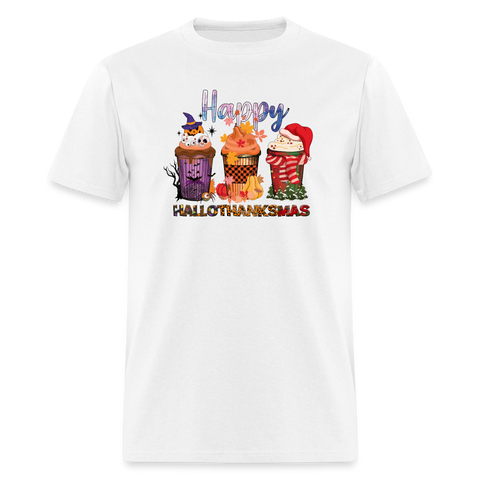 5134 1/4S Happy HalloThanksMas Drinks PREMIUM TSHIRT - white