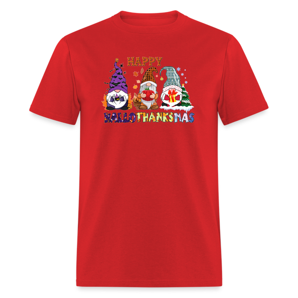 5133 1/4S Happy HalloThanksMas Gnomes PREMIUM TSHIRT - red