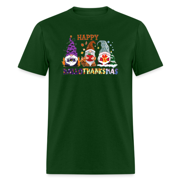 5133 1/4S Happy HalloThanksMas Gnomes PREMIUM TSHIRT - forest green