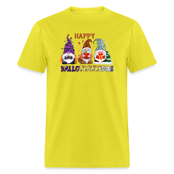 5133 1/4S Happy HalloThanksMas Gnomes PREMIUM TSHIRT - yellow