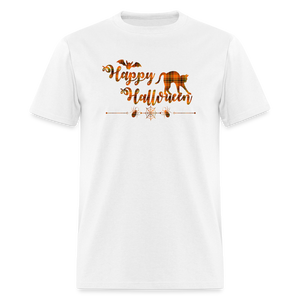 8051 1/4S Pumpkin Plaid #2 Happy Hallo Cat PREMIUM TSHIRT - white