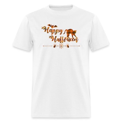 8051 1/4S Pumpkin Plaid #2 Happy Hallo Cat PREMIUM TSHIRT - white