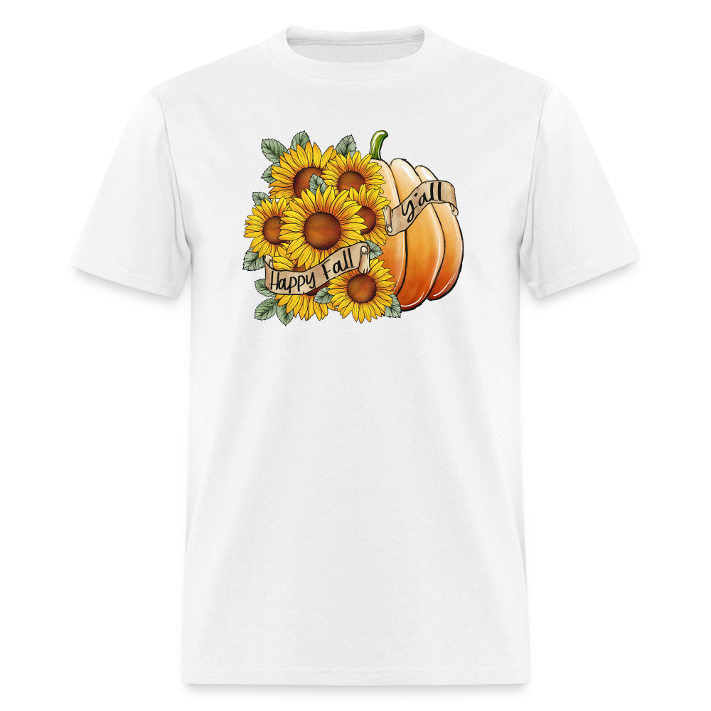 6765 1/4S Happy Fall Sunflower Pumpkin PREM TSHIRT - white