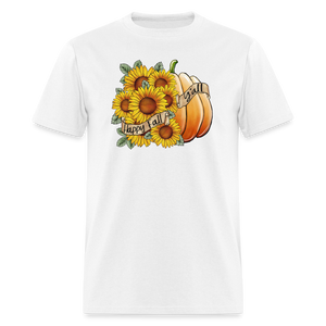 6765 1/4S Happy Fall Sunflower Pumpkin PREM TSHIRT - white