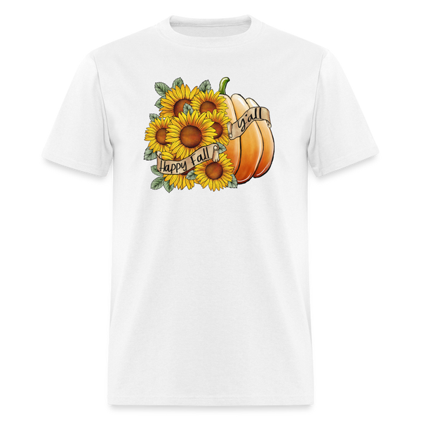 6765 1/4S Happy Fall Sunflower Pumpkin PREM TSHIRT - white