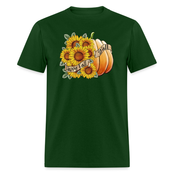 6765 1/4S Happy Fall Sunflower Pumpkin PREM TSHIRT - forest green