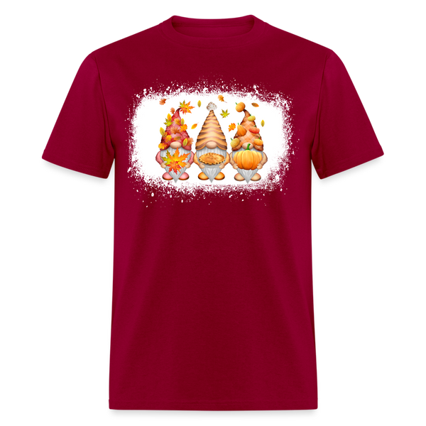 6775 1/4S Thanksgiving Gnomes Bleach Look PREM TSHIRT - dark red