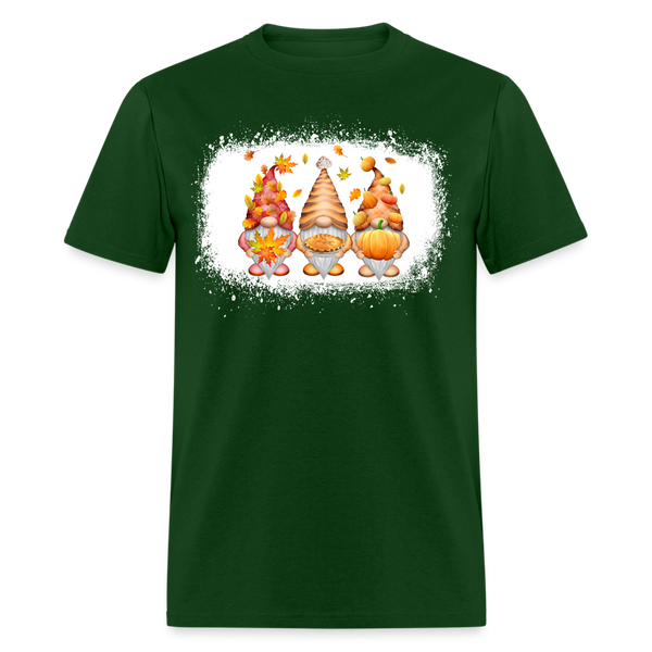 6775 1/4S Thanksgiving Gnomes Bleach Look PREM TSHIRT - forest green