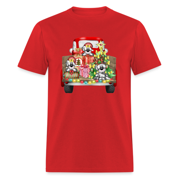 6784 1/4S Christmas Red Truck Pups PREM TSHIRT - red