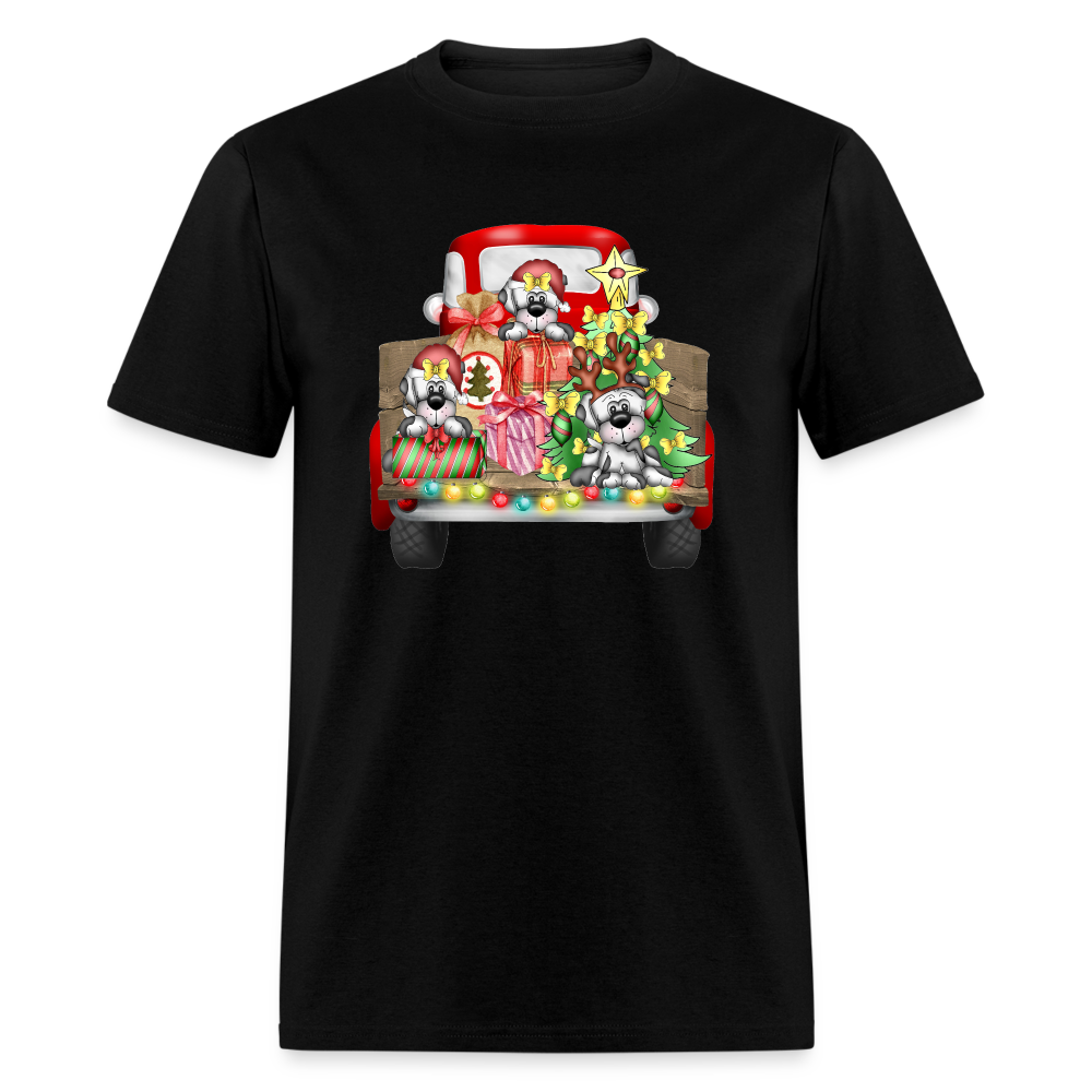 6784 1/4S Christmas Red Truck Pups PREM TSHIRT - black