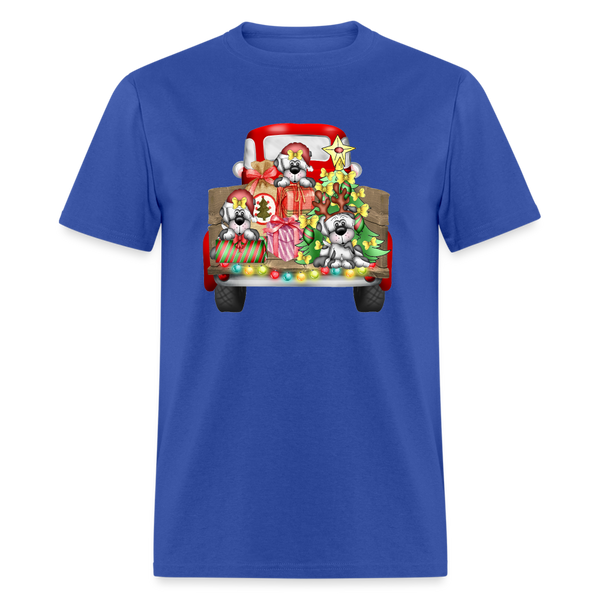 6784 1/4S Christmas Red Truck Pups PREM TSHIRT - royal blue