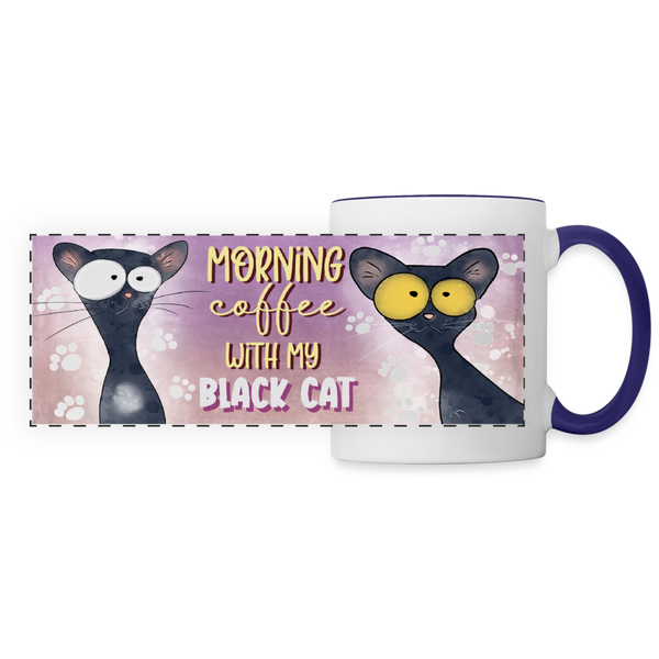 3016 Morning Coffee Black Cat DESIGNER MUGS - white/cobalt blue