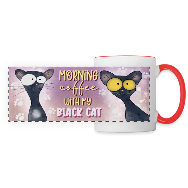 3016 Morning Coffee Black Cat DESIGNER MUGS - white/red