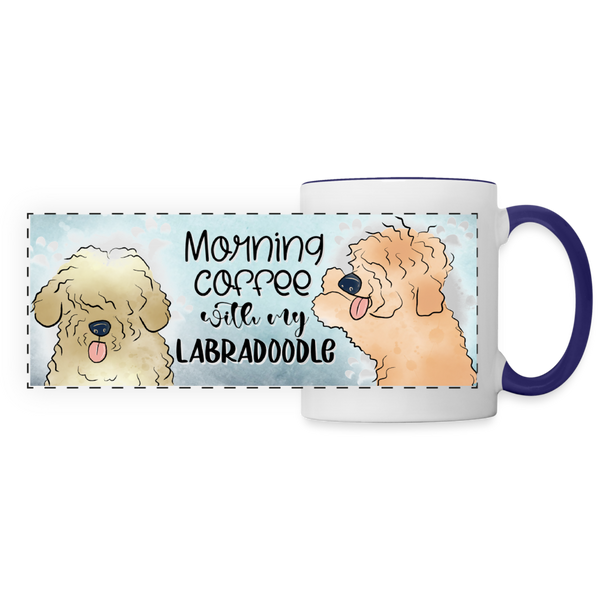 3021 Morning Coffee Labradoodle DESIGNER MUGS - white/cobalt blue