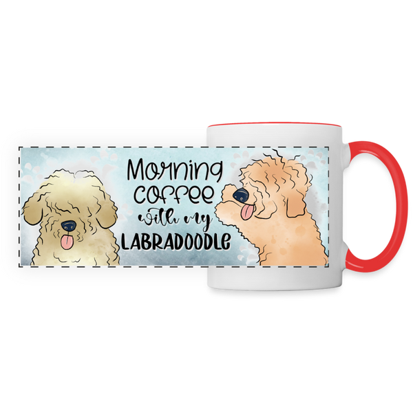 3021 Morning Coffee Labradoodle DESIGNER MUGS - white/red